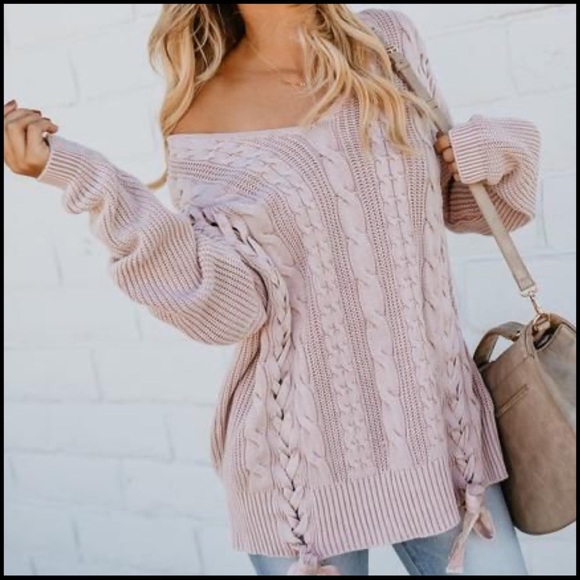 Boutique Sweaters - Braids and Cable Knit Sweater in Mauve